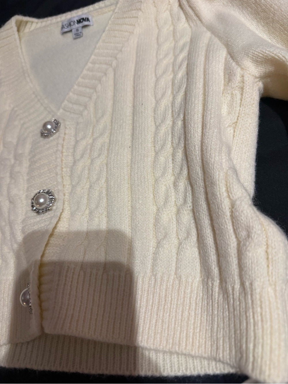 Fashion Nova Cream Cable-Knit sparkly Button Skirt Set - Picture 8 of 8